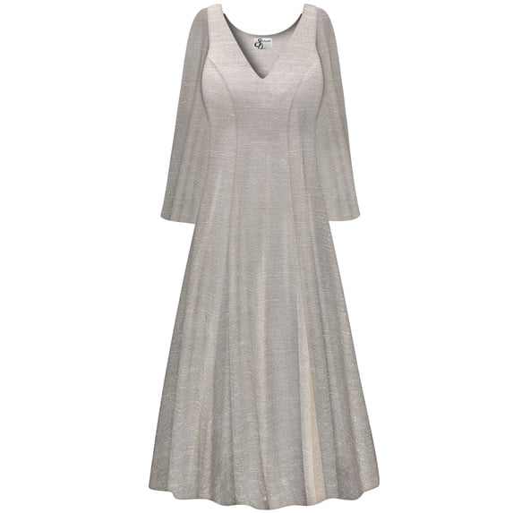 Plus size 3x Womens Dress Essential Taupe Designer Print Long Sleeve Low V-Neck Princess Cut