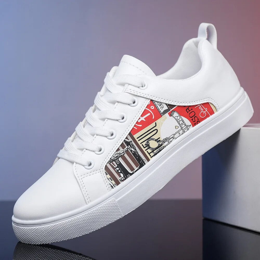 Plus size 47 48 men s leather sneakers autumn 2023 new arrival lattice pattern boys casual leather shoes men platform sneakers MA 263 White Red CN39 insole 245mm Walmart