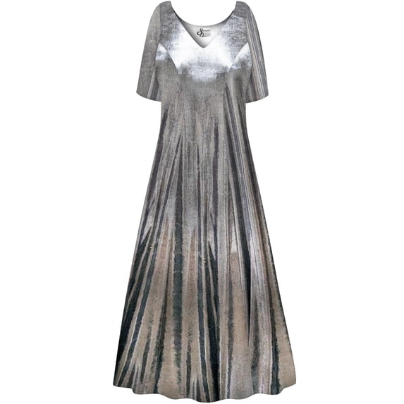 Plus size 4x Extra Tall Womens Dress Silver Metallic Short Sleeve High V-Neck Princess Cut