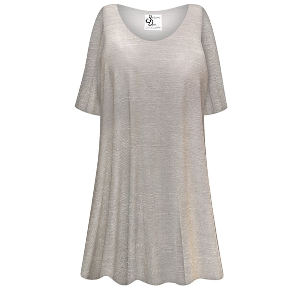 Plus size 4x Petite Womens Short Sleeve Essential Taupe Designer Print Tunic Tops Casual Loose Fitting Flowy Shirts Blouses