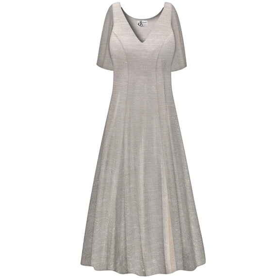 Plus size 5x Petite Womens Dress Essential Taupe Designer Print Short Sleeve Low V-Neck Princess Cut