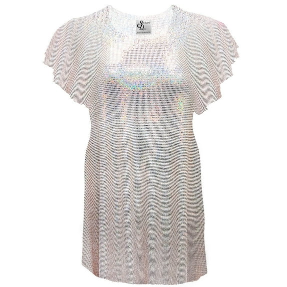 Plus size 5x Womens Soft Peach Aurora Designer Print Tunic Tops Casual Ruffled Sleeve Shirts Blouses