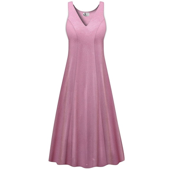 Plus size 6x Womens Dress Soft Pink Sparkling Designer Print Sleeveless Low V-Neck Princess Cut