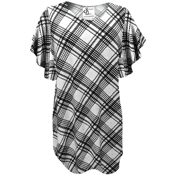 Plus size 7x Extra Tall Womens Monochrome Plaid Tunic Tops Casual Ruffled Sleeve Shirts Blouses