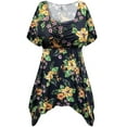 thumbnail image 1 of Plus size 7x Extra Tall Womens Short Sleeve Casual Black Floral Babydoll Tops Rouched Peplum Eclectic T-Shirts, 1 of 4