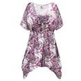 thumbnail image 1 of Plus size 7x Tall Women Short Sleeve Purple Dewdrop Babydoll Tops Rouched Peplum Eclectic T-Shirts, 1 of 4