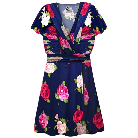 Plus size 7x Womens Top Rose Bloom Sea Designer Print Slinky Magic Babydoll Short Sleeve