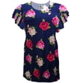 thumbnail image 1 of Plus size 8x Petite Womens Rose Bloom Sea Designer Print Tunic Tops Casual Ruffled Sleeve Shirts Blouses, 1 of 4