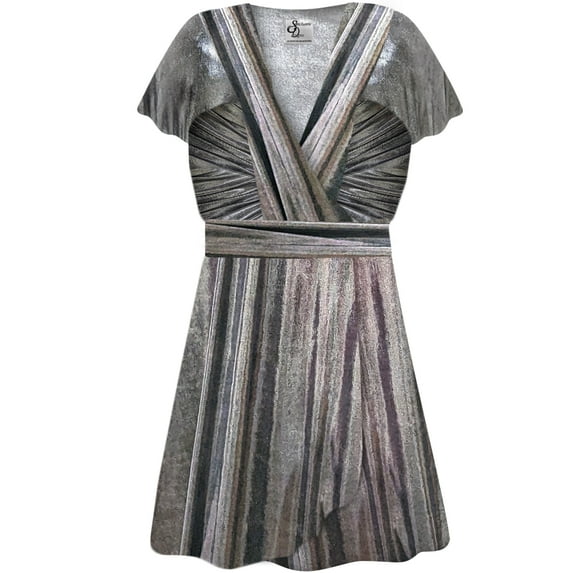 Plus size 8x Petite Womens Top Silver Metallic Slinky Magic Babydoll Short Sleeve