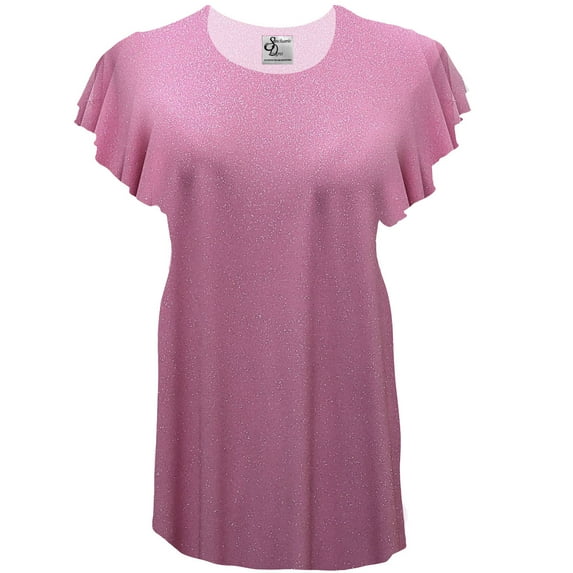 Plus size 8x Tall Womens Soft Pink Sparkling Designer Print Tunic Tops Casual Ruffled Sleeve Shirts Blouses