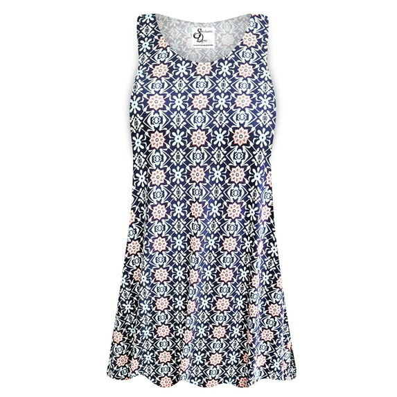 Plus size 8x Womens Sleeveless Moroccan Blue Dream Print Tunic Tops Casual Loose Fitting Flowy Shirts Blouses