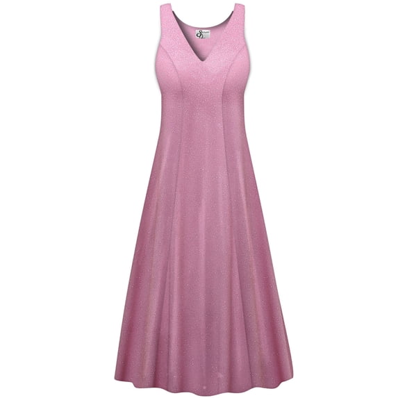 Plus size 9x Petite Womens Dress Soft Pink Sparkling Designer Print Sleeveless Low V-Neck Princess Cut
