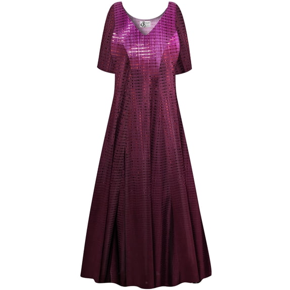 Plus size 9x Tall Womens Dress Burgundy Mirror Reflection Designer Print Short Sleeve High V-Neck Princess Cut