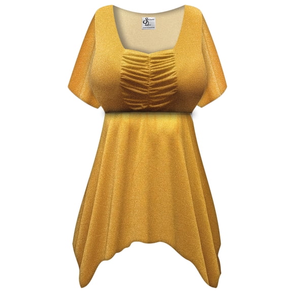 Plus size 9x Tall Womens Short Sleeve Casual Saffron Glow Babydoll Tops Rouched Peplum Eclectic T-Shirts
