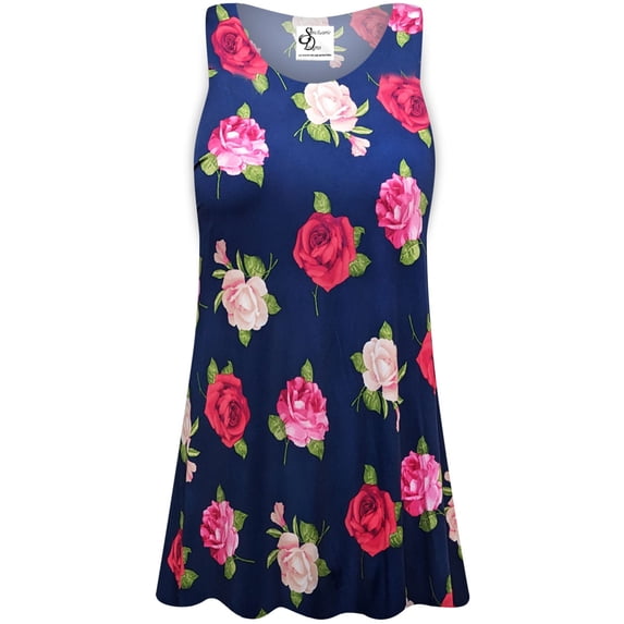 Plus size 9x Womens Sleeveless Rose Bloom Sea Designer Print Tunic Tops Casual Loose Fitting Flowy Shirts Blouses