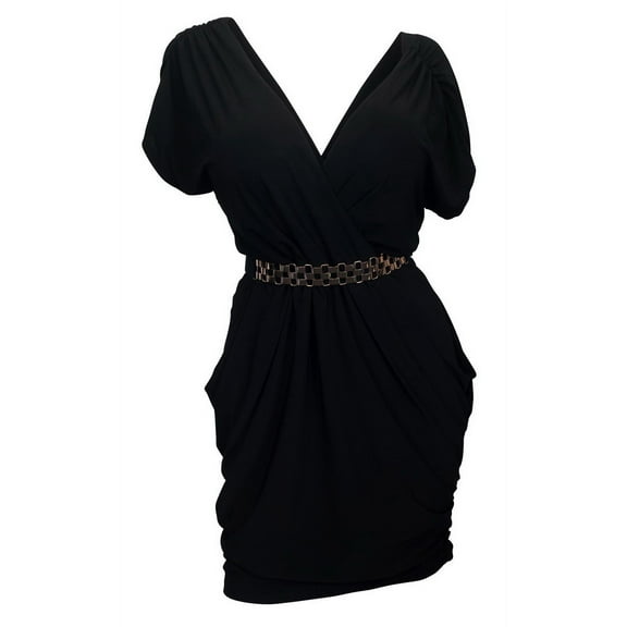 Plus size Deep V-Neck Wrap Bodice Dress Black