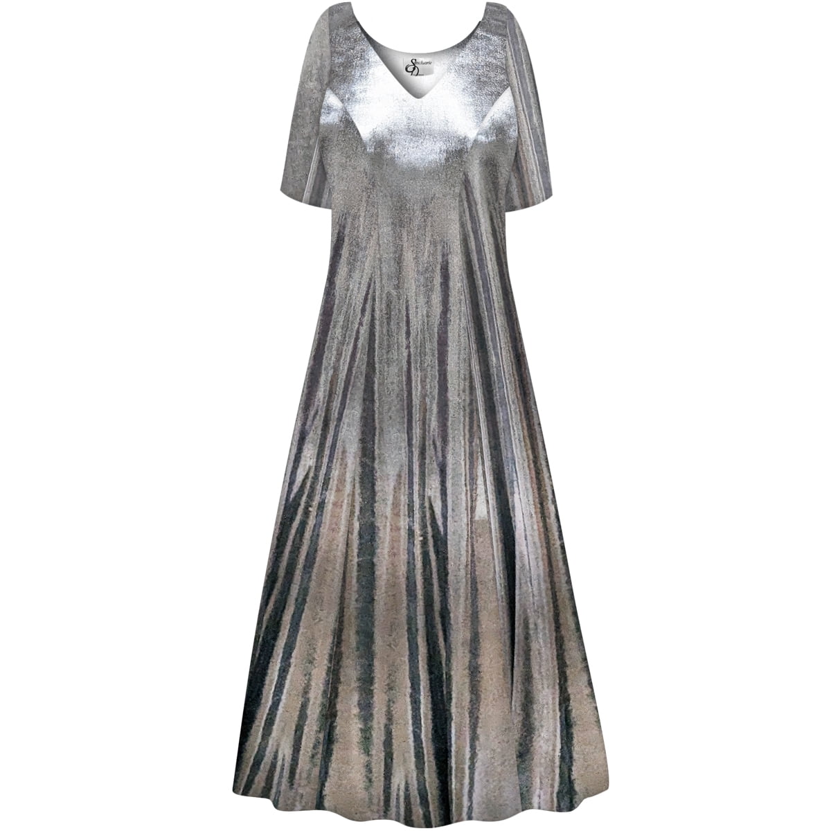 Plus size Womens Dress Silver Metallic Short Sleeve Princess Cut