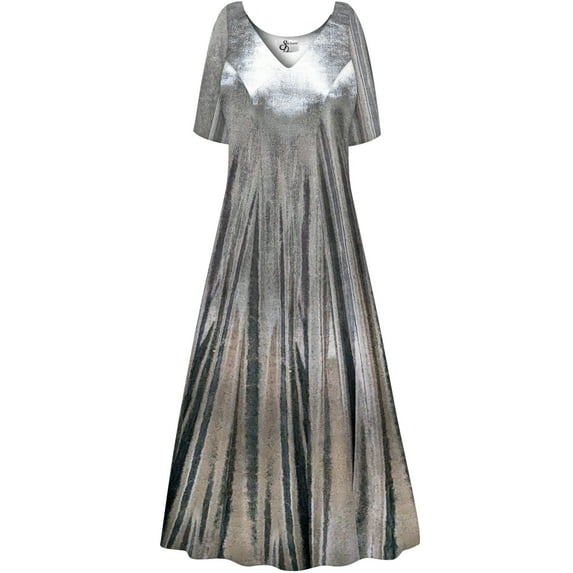 Plus size Extra Tall Womens Dress Silver Metallic Short Sleeve High V-Neck Princess Cut