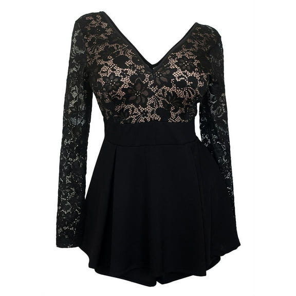 Plus size Lace Overlay Romper Dress Black