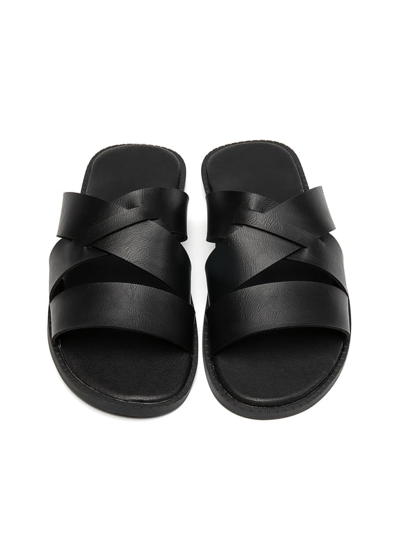 Plus-size Men's Fashion Cross-Strap Slide Sandals with Microfiber Upper and Lining, Skin-Friendly, Breathable, Soft, and Comfortable. Midsole Features Microfiber + D Rubber for Shock Absorption