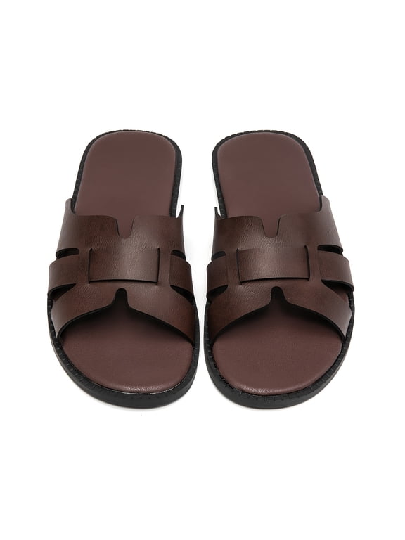 Plus-size Men's Fashion Y-Shape Openwork Slide Sandals with Microfiber Upper and Lining, Skin-Friendly, Breathable, Soft, and Comfortable. Midsole: Microfiber + D Rubber for Shock Absorption