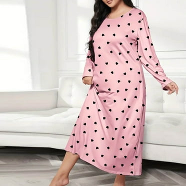 Plus size Nightgowns for Women Long Sleeve Heart Print Sleepwear Soft Nightdress Clearance Size 18