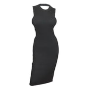 Plus size Open Back Ribbed Sleeveless Dress Gray