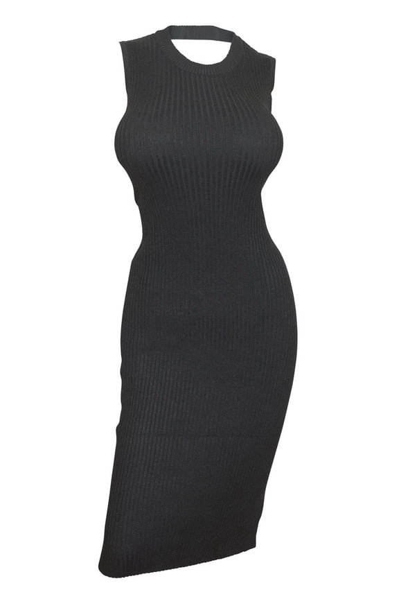 Plus size Open Back Ribbed Sleeveless Dress Gray