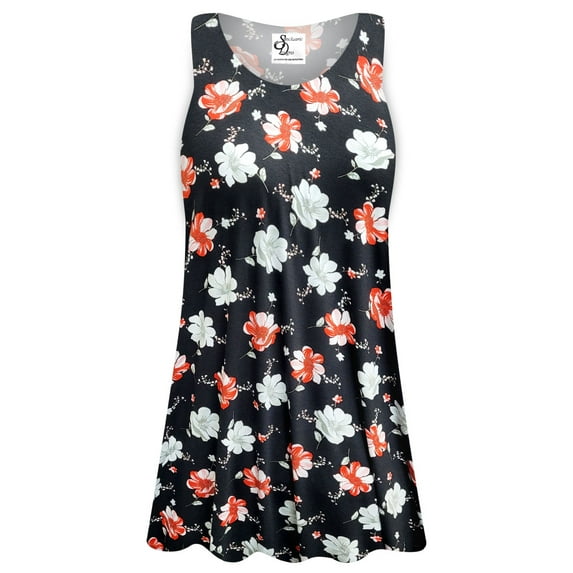 Plus size Petite Womens Sleeveless Night Bloom Print Tunic Tops Casual Loose Fitting Flowy Shirts Blouses