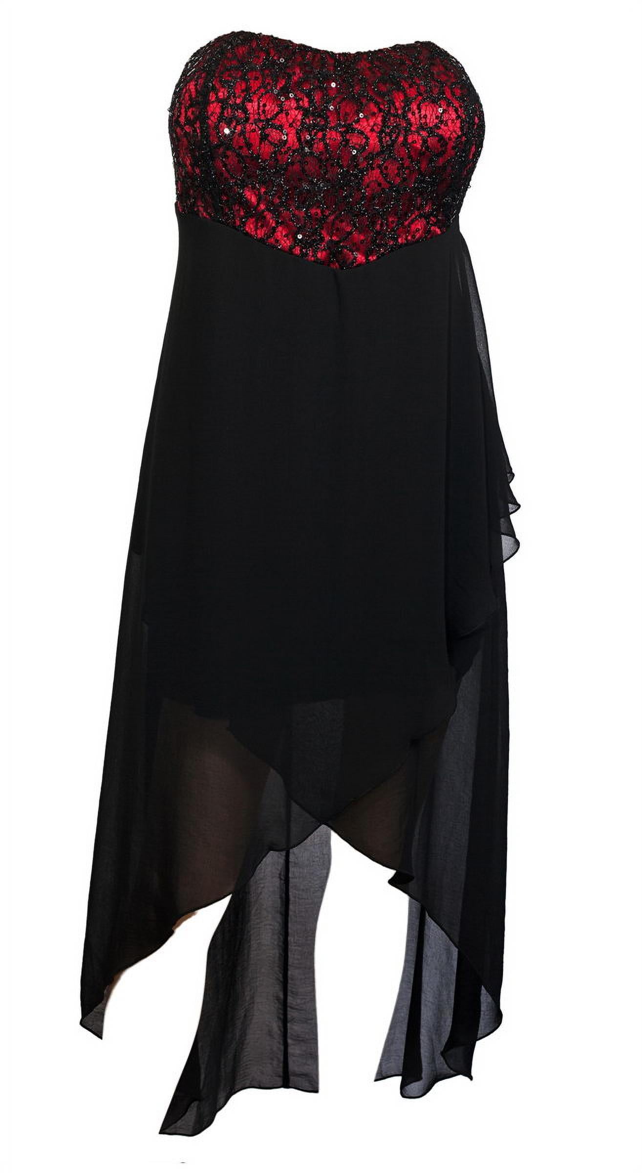 open lace back dress Round Neck Lace Applique Top Chiffon Black & Red Ombre Prom Formal Dre –  MyGirlProm.com main image 1