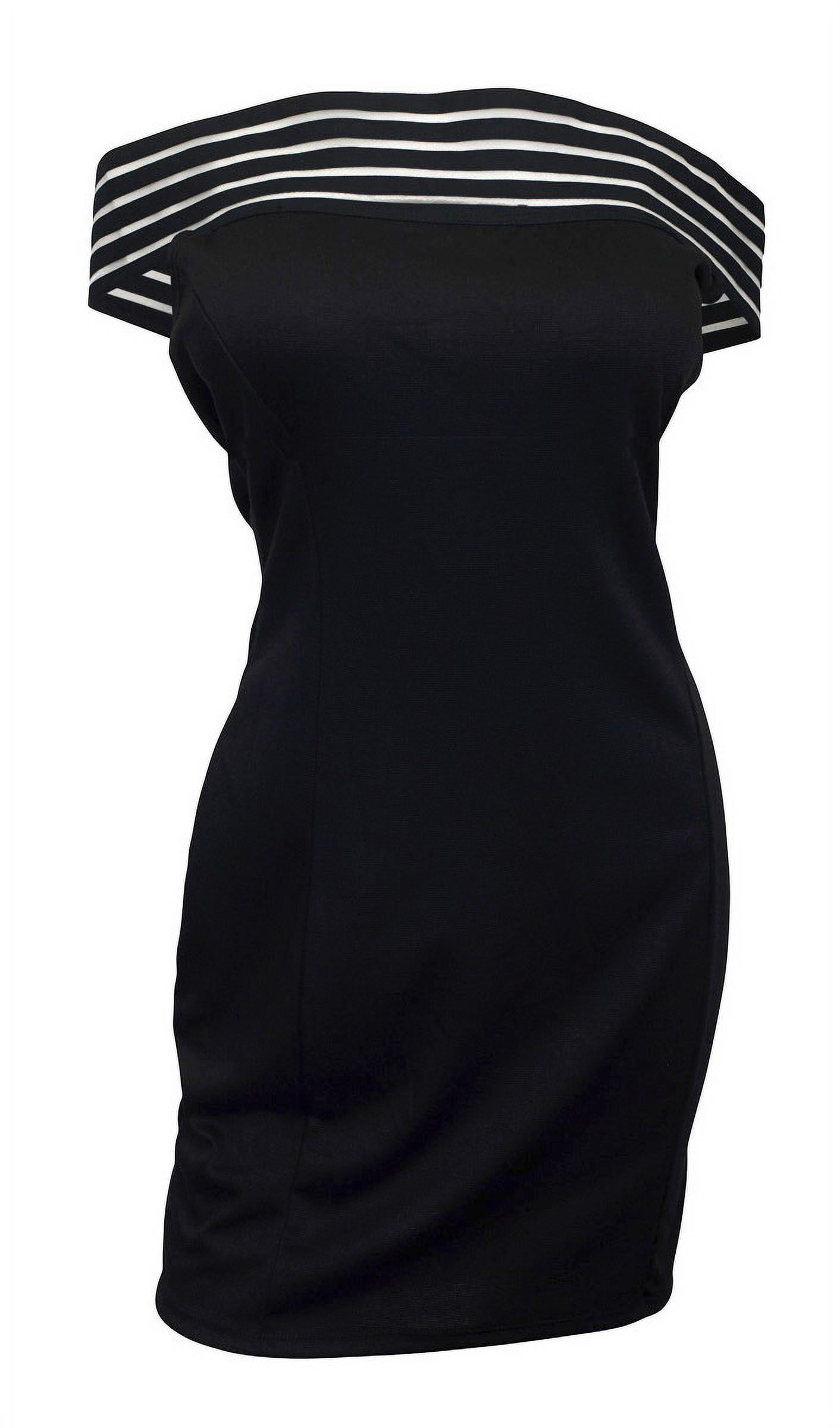 Plus size Sheer Stripe Off Shoulder Dress Black - Walmart.com