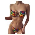 thumbnail image 1 of Plus size Swimsuits Women Boho Style Geometric Print Bandeau Tie Side Swimsuit BIkini Beachwear Yellow 8(L), 1 of 9
