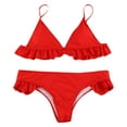 thumbnail image 1 of Plus size Swimsuits Women Padded Push-up Bra Bikini Set Ruffles Swimsuit Low Waist Bathing Suit Swim Red L(L), 1 of 4