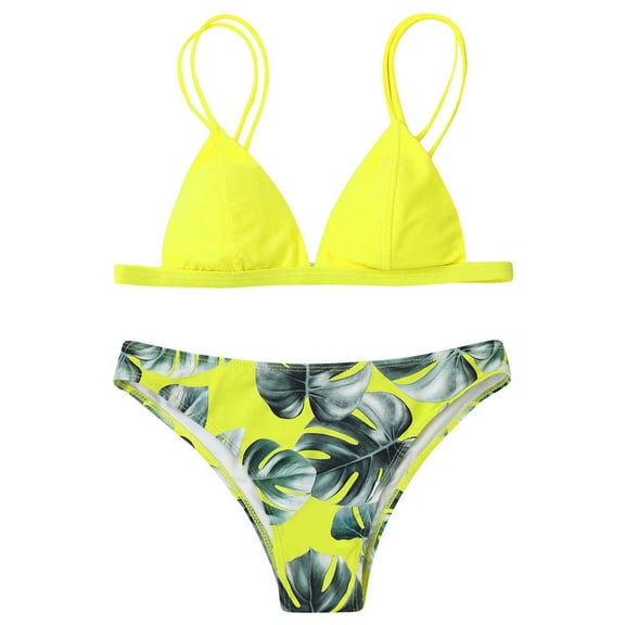 Plus size Swimsuits Women Swimwear Bikini Set Print Leaves Push-Up Padded Bathing Swimsuit Beachwear