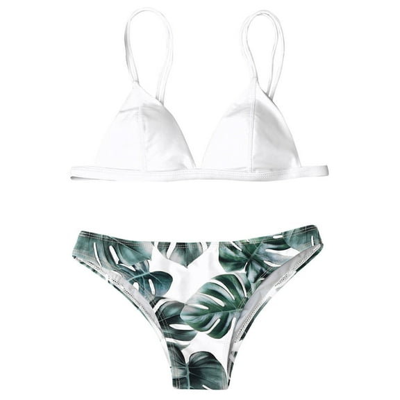 Plus size Swimsuits Women Swimwear Bikini Set Print Leaves Push-Up Padded Bathing Swimsuit Beachwear