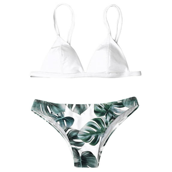 Plus size Swimsuits Women Swimwear Bikini Set Print Leaves Push-Up Padded Bathing Swimsuit Beachwear