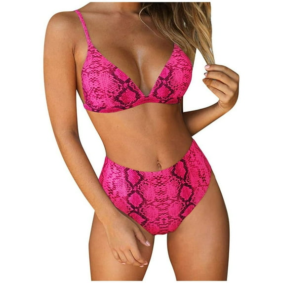 Plus size Swimsuits Women Two-Piece Bikini Printing Swimwear Swimsuit Beachwear Set Pink 10(XL)