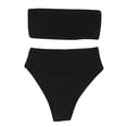 thumbnail image 1 of Plus size Swimsuits Women's solid color tube top strappy bikini swimsuit Black 6(M), 1 of 4