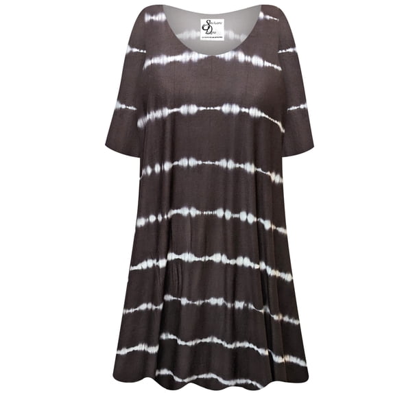 Plus size Tall Womens Short Sleeve Brown Wavelength Print Tunic Tops Casual Loose Fitting Flowy Shirts Blouses