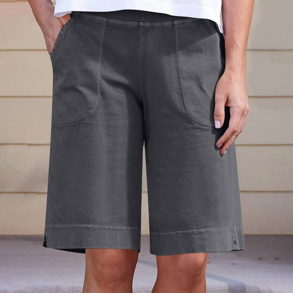 Plus size Womens Shorts Clearance, Xunlbb Women Summer Solid Color Cotton And Linen With Pocket Casual Five Quarter Pants Mid Pants