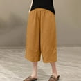 thumbnail image 1 of Plus size Womens Shorts Clearance, Xunlbb Women's Solid Color Elastic Waist Casual Straight Leg And Linen Cropped Pants, 1 of 3