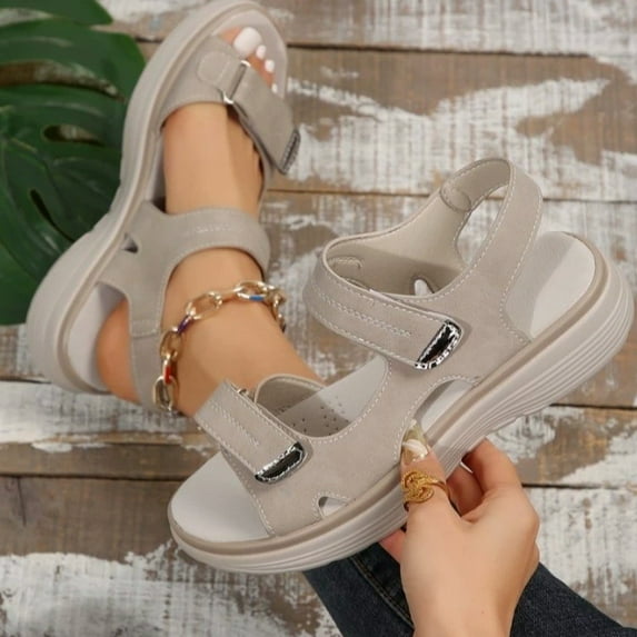 Plus size casual sandals Women's sport Style hook and loop fastener one-line comfortable fish mouth sandals