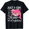 thumbnail image 1 of Plus size clothing Just A Girl Who Loves Jesus And Dolphins Pink Flower Sea Fan T-Shirt, 1 of 4