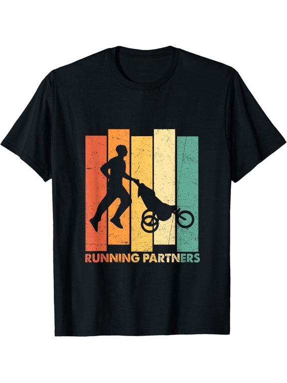Plus size clothing Mens Running Partners Buggy Baby Stroller Dad Vintage Runner T-Shirt