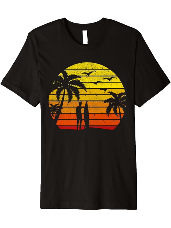 Plus size clothing Vintage Retro Surfing Surfriders Sunset Shortboard Lover Fun Premium T-Shirt