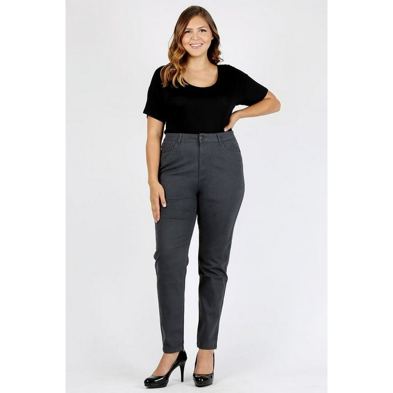 Plus size pants for women 5 pockets classic cotton twill stretch