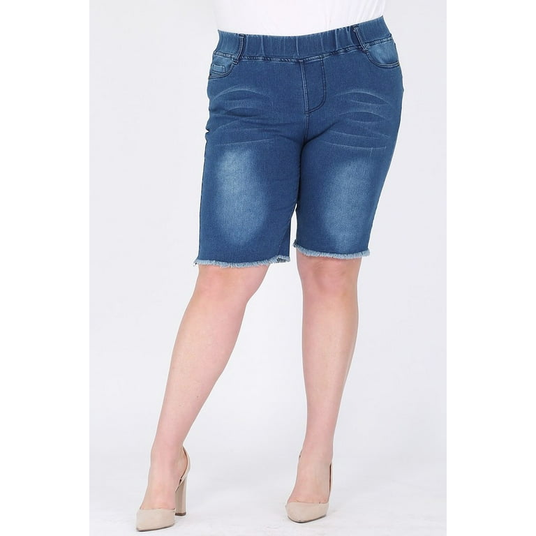 Plus size women pull-on 5 pockets classic jeans Bermudas shorts jeggings  with belt loops
