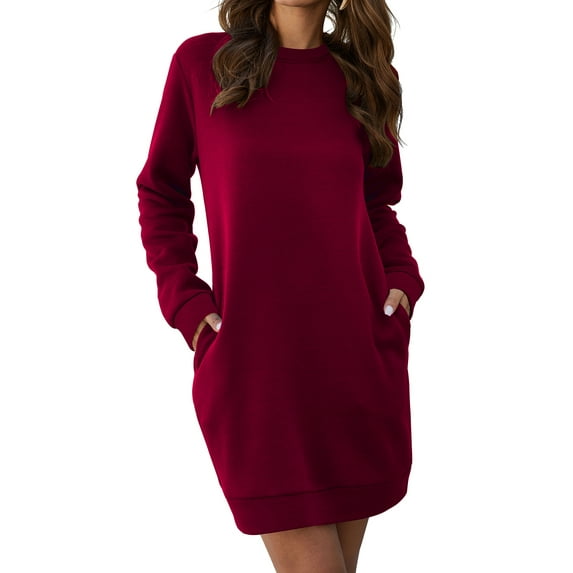 Plus size women's dress sweater dress solid color casual sports sweater with pockets