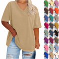 thumbnail image 1 of Womens Plus Size Tops Summer Short Sleeve Shirts for Women V Neck T Shirts Dressy Casual Loose Solid Tops, 1 of 4