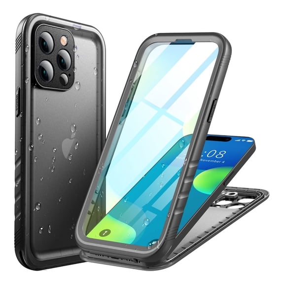 PlusAcc For iPhone 14 Pro Max Waterproof Shockproof Dustproof Case with Built-in Clear Screen Protector Rugged Cover - Black